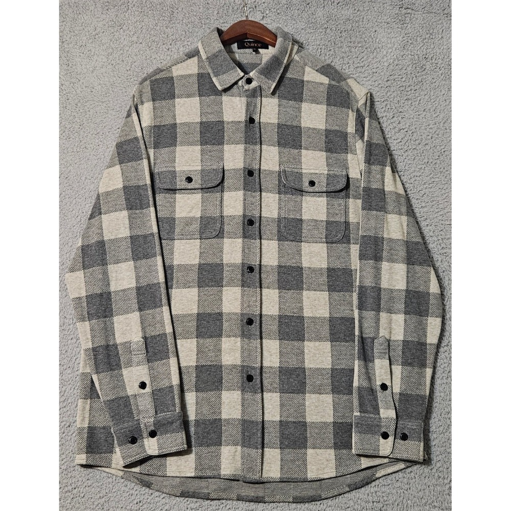 Quince Stretch Sweater Fleece Shirt Mens XL Gray Plaid Soft Comfy Flannel